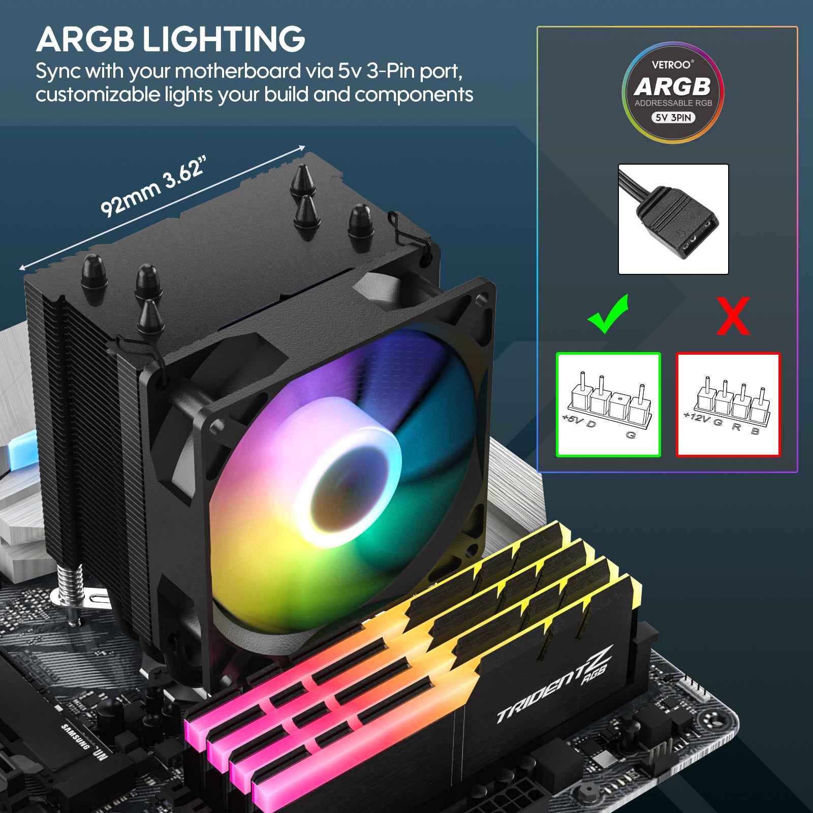 Vetroo V3 CPU Air Cooler, for AMD AM4/AM5 & Intel LGA1851/1700/1200/115X