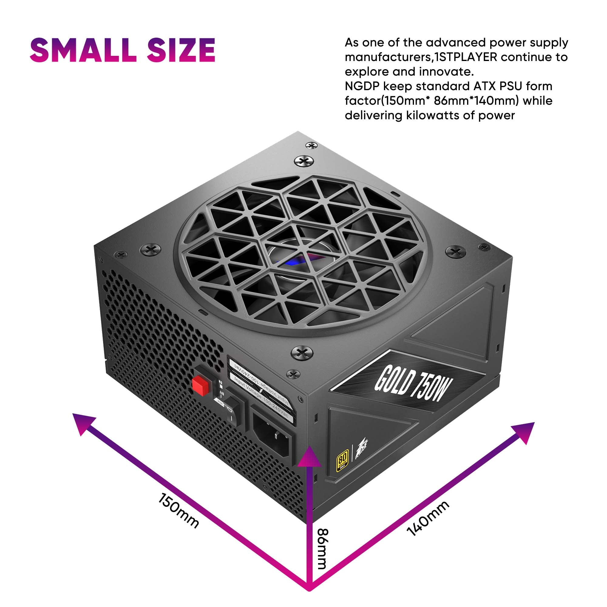 1ST PLAYER NDGP 750W Black Power Supply, 80 Plus Gold Full Modular, ATX 3.0 Ready Dual PCIE 5.0