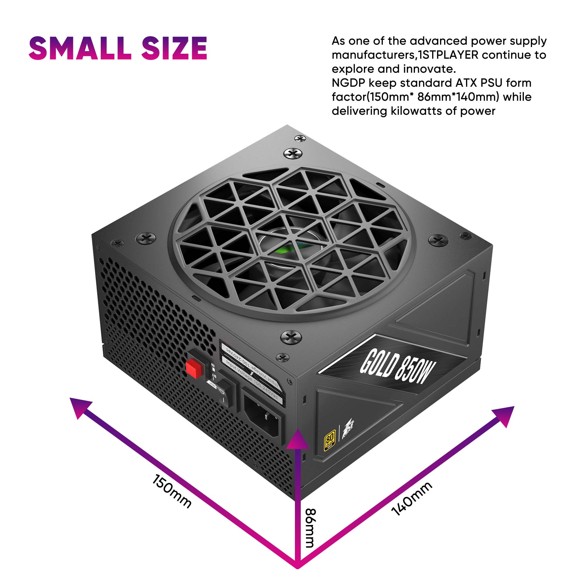 1ST PLAYER NDGP 850W Black Power Supply, 80 Plus Gold Full Modular, ATX 3.0 Ready Dual PCIE 5.0
