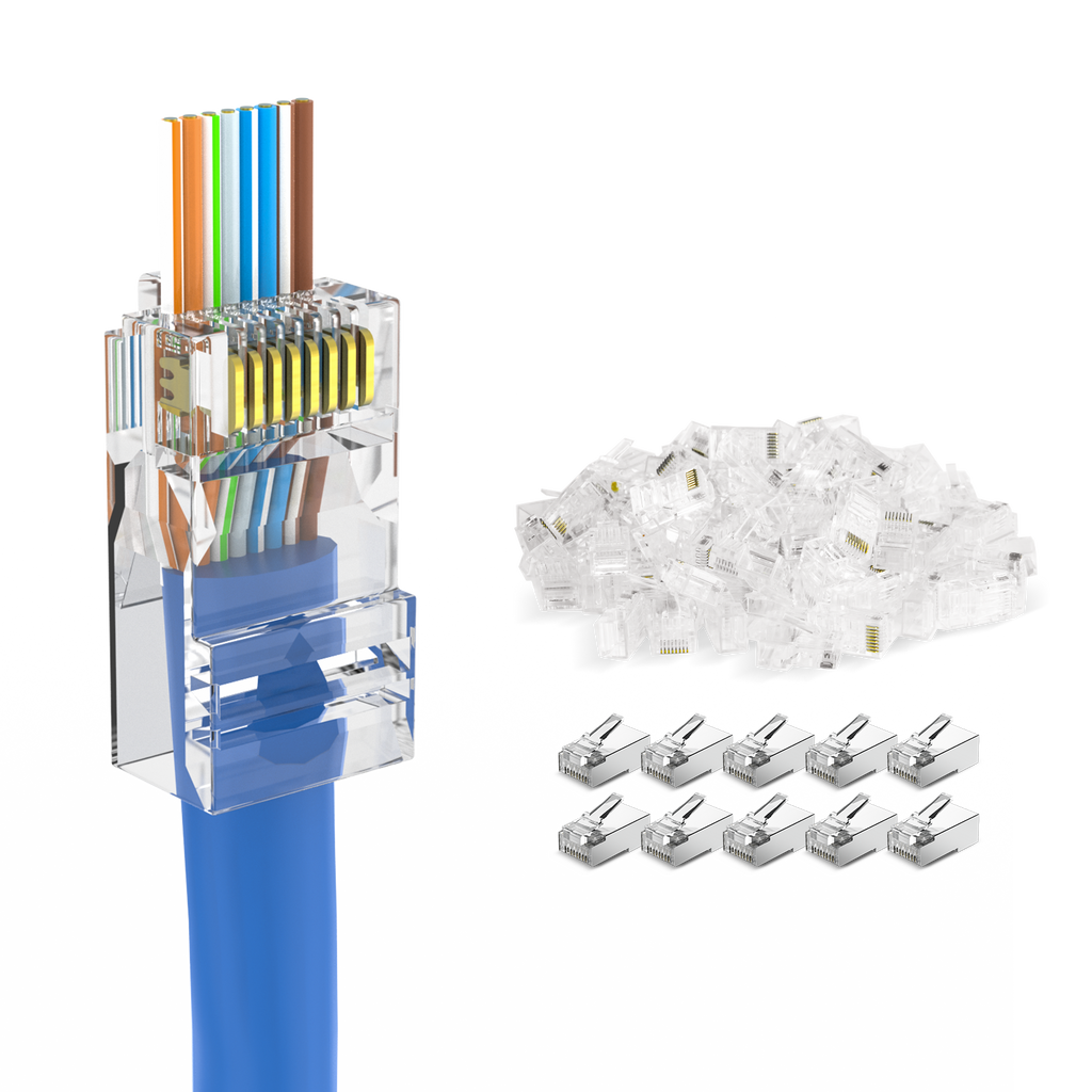 DARKROCK Cat6 Pass Through Connector 100-Pack for Ethernet Cables ...