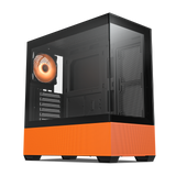 Vetroo K3 Mid-Tower ATX PC Gaming Case 270° Full View Dual Tempered Glass, 360mm Radiator Support Type-C Ready, High-Airflow Perforated Top Panel, Support for 40 Series GPUs - Black & Orange