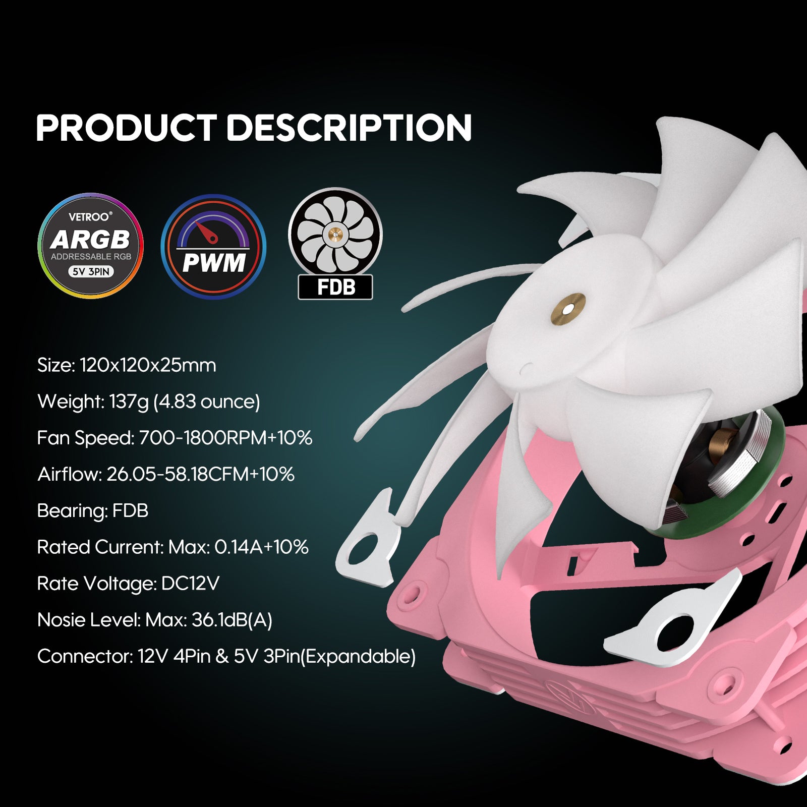 Collapsing Fan Vetroo SA-120 120mm FDB High Airflow LED PC Case Fan – darkflashus