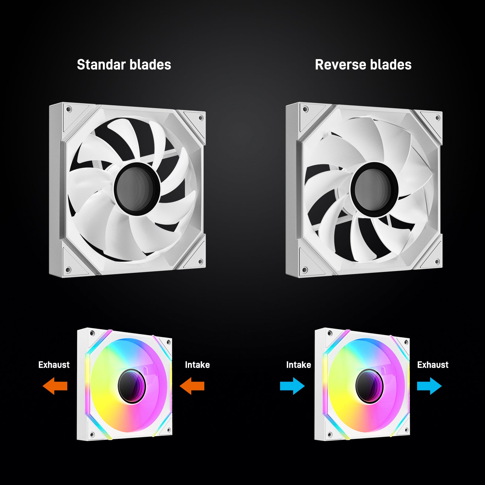 Dark Flash Infinity Reverse Fan DARKROCK R140 140mm Reverse Blade Infinity Mirror Design Case Fan ...
