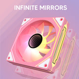 Vetroo Pink LR120 Reverse Fan Blade Infinite Mirror PC Fan 120 mm ARGB Case Fan with ARGB & PWM Smart Control, FDB Bearing, Nine Blades Design & 8 Rubber Pads for Low-Noise Operation
