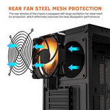 Vetroo K3 Mid-Tower ATX PC Gaming Case 270° Full View Dual Tempered Glass, 360mm Radiator Support Type-C Ready, High-Airflow Perforated Top Panel, Support for 40 Series GPUs - Black & Orange