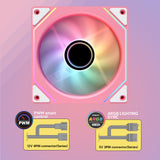 Vetroo Pink LR120 Reverse Fan Blade Infinite Mirror PC Fan 120 mm ARGB Case Fan with ARGB & PWM Smart Control, FDB Bearing, Nine Blades Design & 8 Rubber Pads for Low-Noise Operation