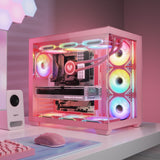 Vetroo Pink LR120 Reverse Fan Blade Infinite Mirror PC Fan 120 mm ARGB Case Fan with ARGB & PWM Smart Control, FDB Bearing, Nine Blades Design & 8 Rubber Pads for Low-Noise Operation