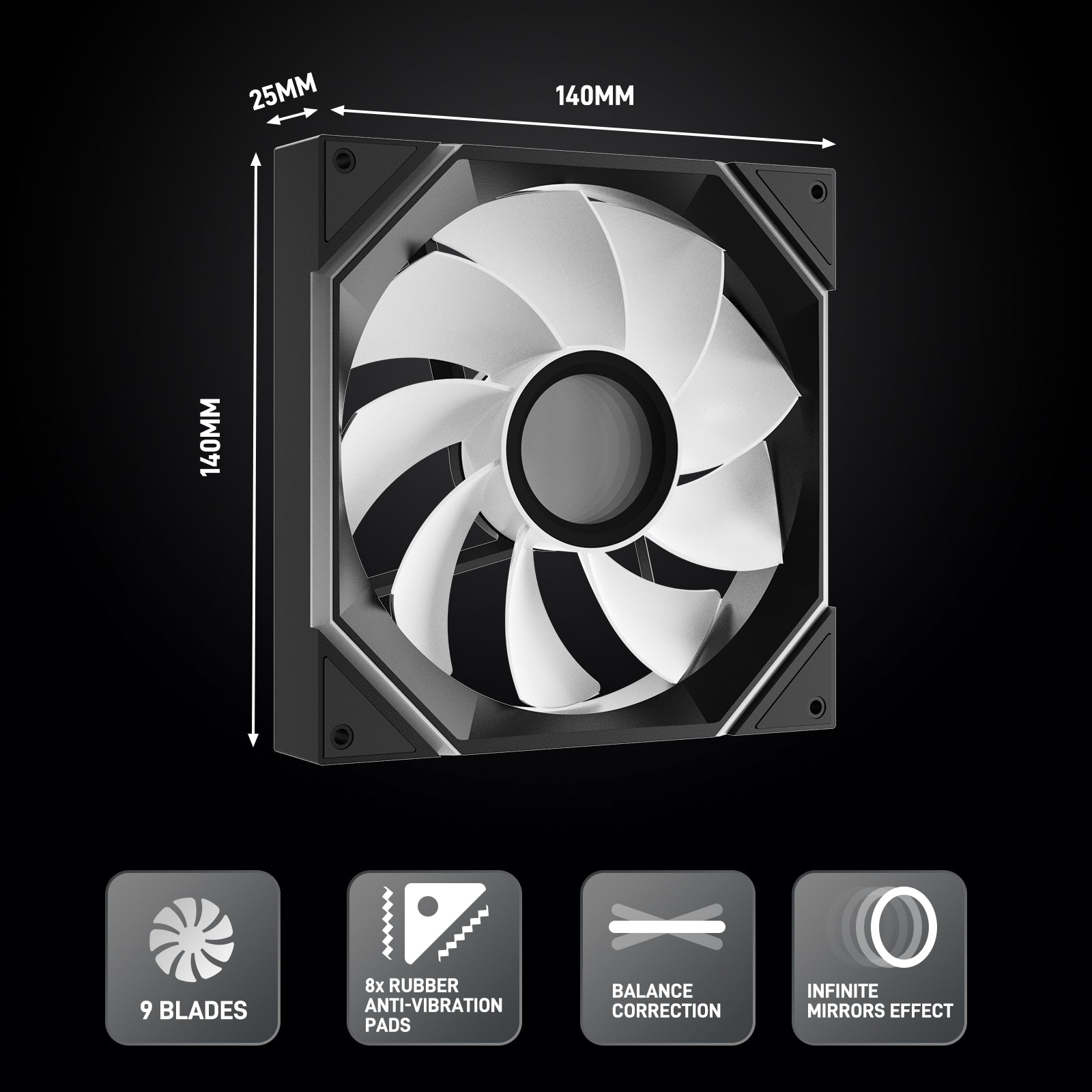 Dark Flash Infinity Reverse Fan DARKROCK R140 140mm Reverse Blade Infinity Mirror Design Case Fan ...
