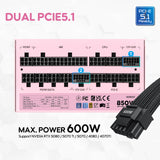 Vetroo 850W Power Supply, Dual PCIe 5.1 ATX 3.1, 80 Plus Gold Full Modular