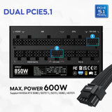 Vetroo 850W Power Supply, Dual PCIe 5.1 ATX 3.1, 80 Plus Gold Full Modular