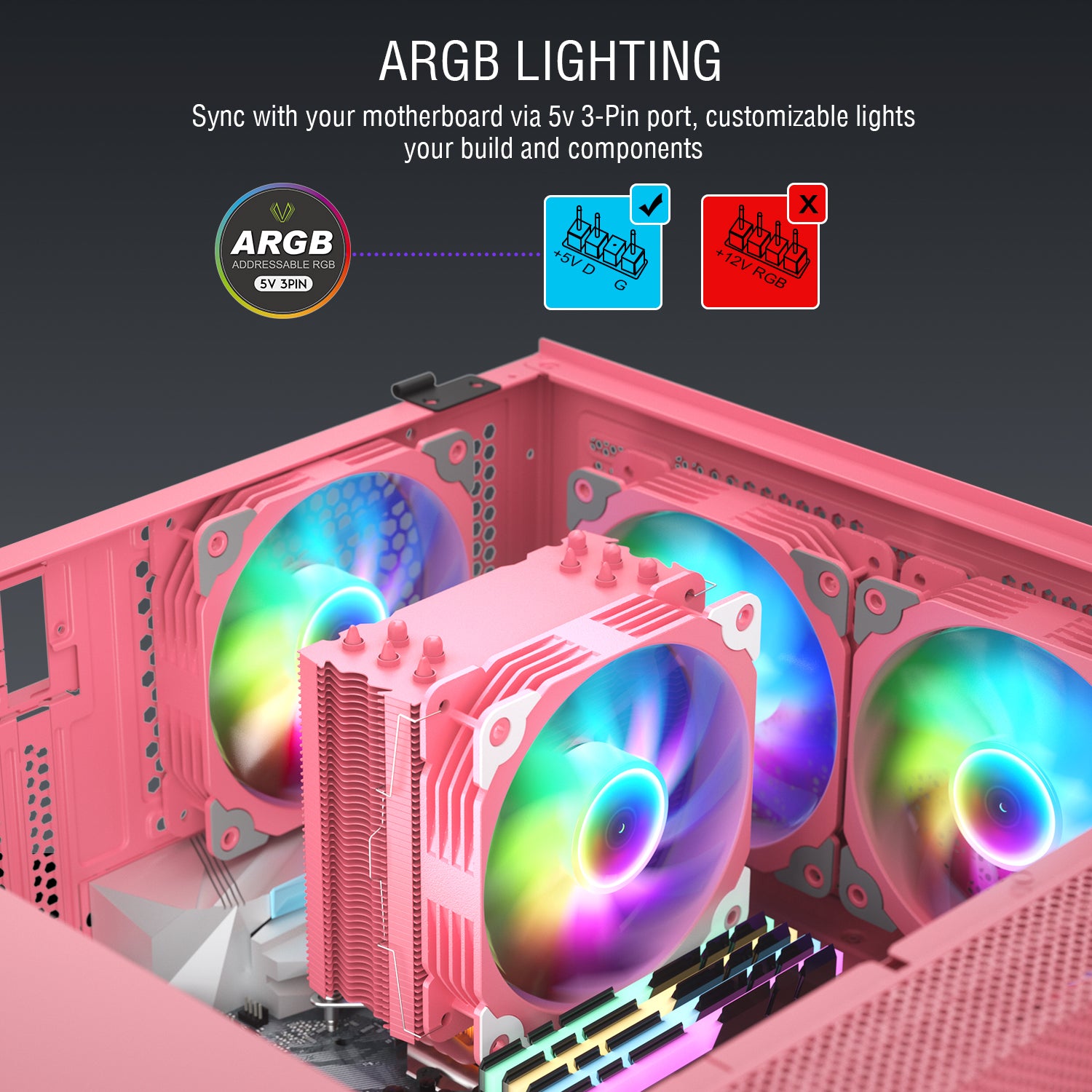 Vetroo V5 CPU Air Cooler w/ 5 Heat Pipes 120mm PWM, 150W TDP, RGB Lights Sync